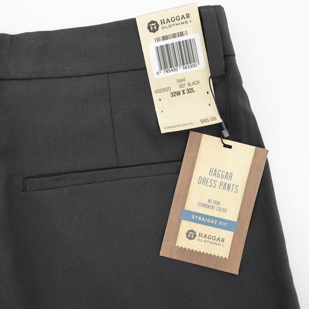 NEW Haggar Straight Fit No Iron Dress Pants Black Mens 32x32 MSRP $65